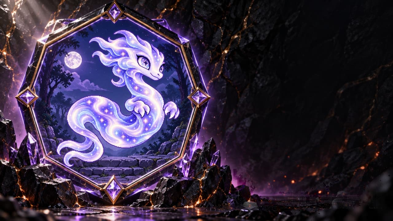 Battle arena — an elemental dragon rising through a hex portal