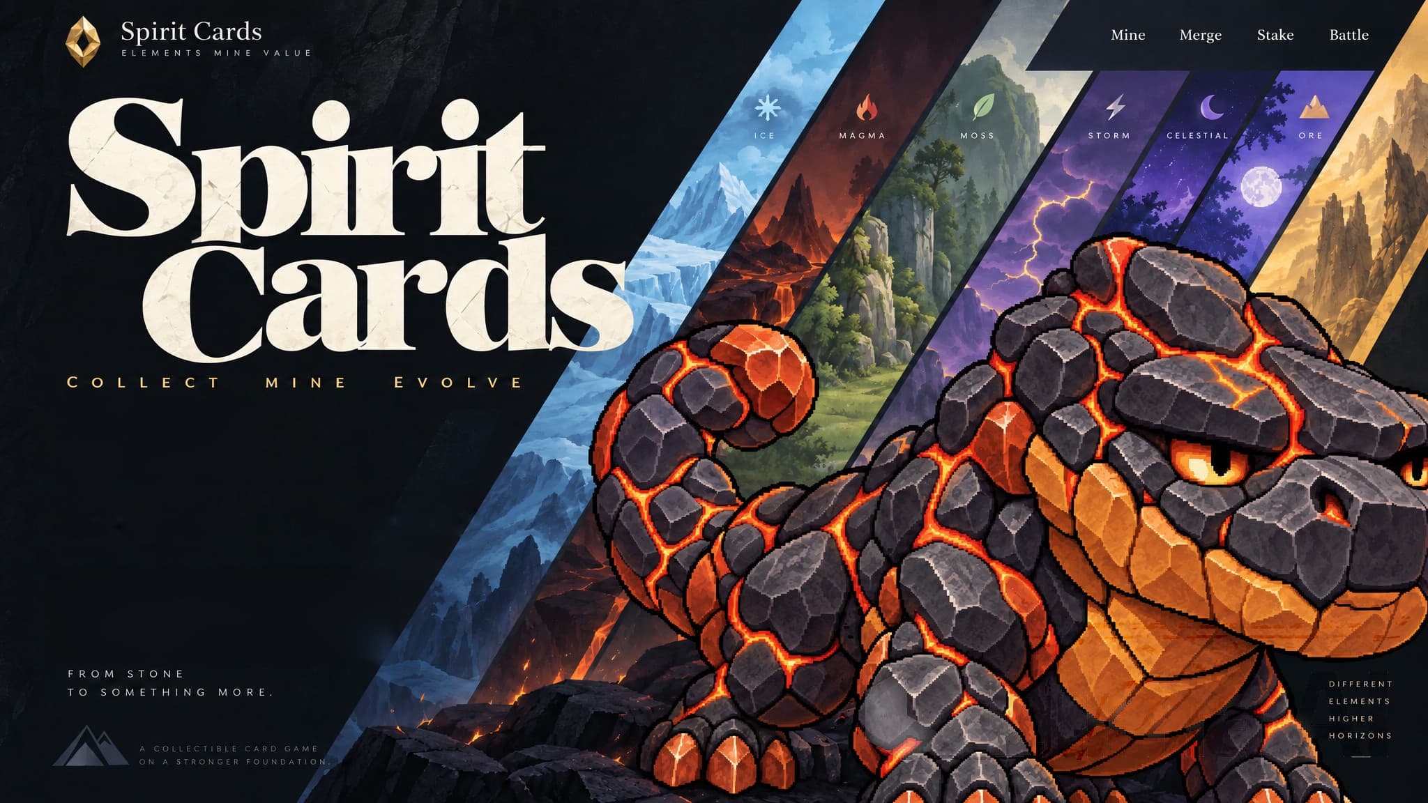 Spirit Cards — elemental creatures rising from stone and flame